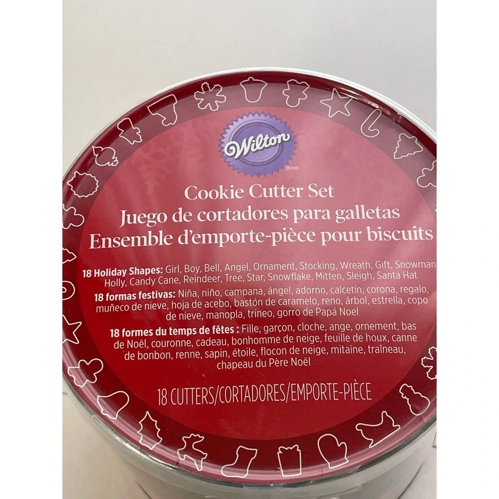 Wilton 18‎ Piece Metal Holiday Cookie Cutter Set Christmas Shapes Storage Bucket